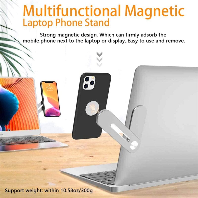Magnetic Foldable Laptop Side Phone Holder – Adjustable & Compact 📱💻