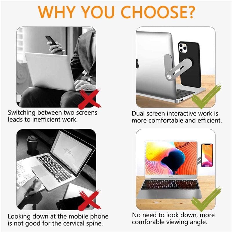 Magnetic Foldable Laptop Side Phone Holder – Adjustable & Compact 📱💻