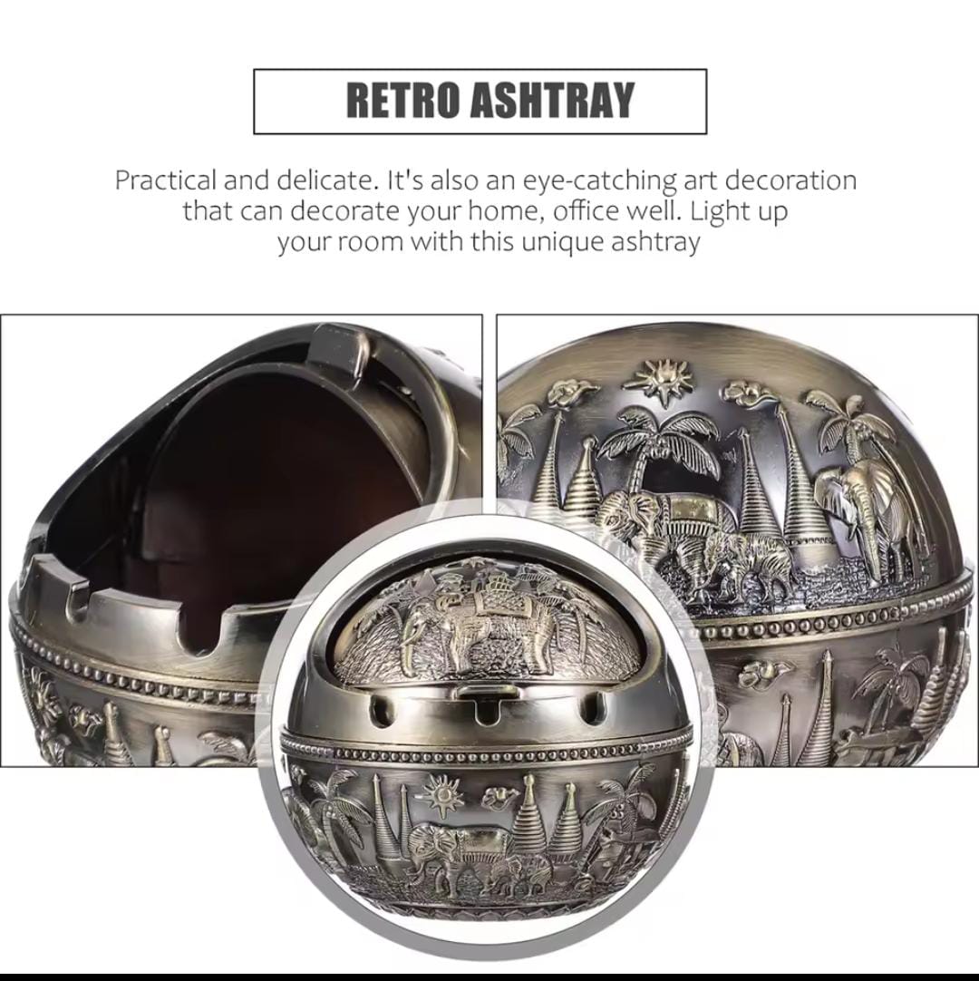 Circular Retro Ashtray – High-Quality Metal Body