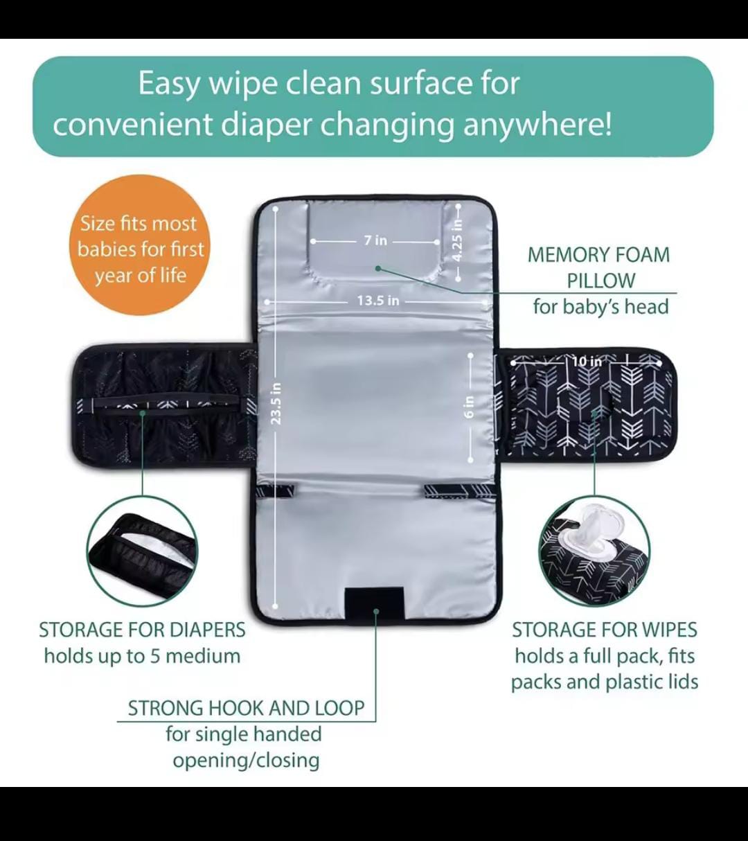 Portable Baby Changing Pad – Diaper Mat for Newborns | One-Hand Use & Stroller-Friendly