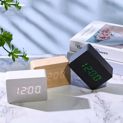 LED Digital Wooden Alarm Clock 🔊 – Voice Control | Temperature 🌡️ | Date 📅 | Adjustable Brightness 💡