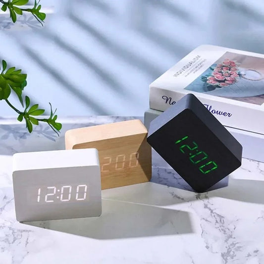 LED Digital Wooden Alarm Clock 🔊 – Voice Control | Temperature 🌡️ | Date 📅 | Adjustable Brightness 💡