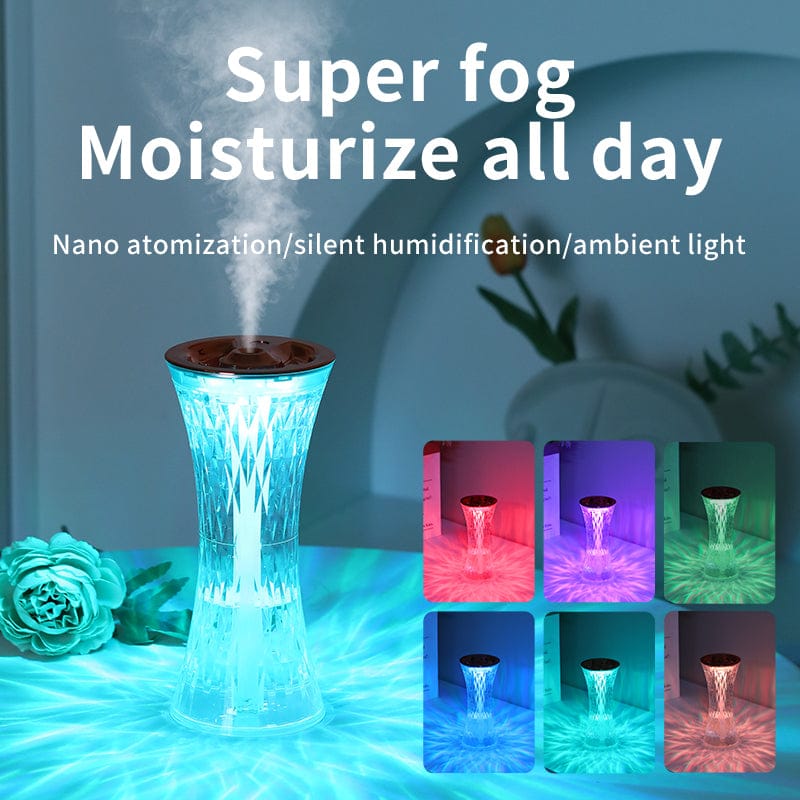 Crystal Glass Touch Lamp 💡 – 3D Rose Design ✨ with Humidifier + Night Light 🌙