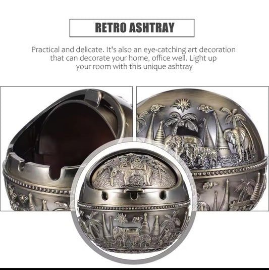 Circular Retro Ashtray – High-Quality Metal Body