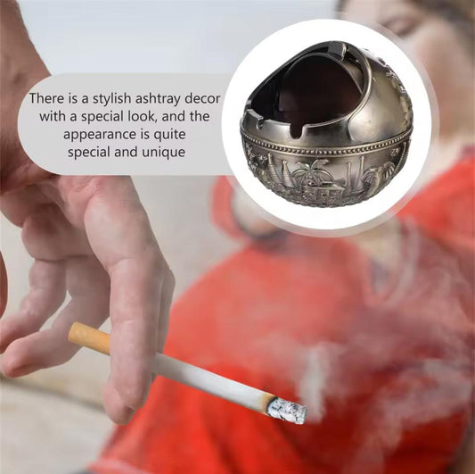 Circular Retro Ashtray – High-Quality Metal Body