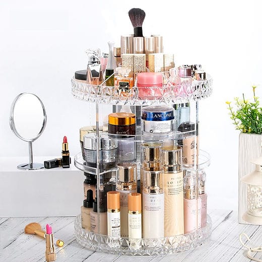 360° Rotating Makeup Organizer – Stylish & Space-Saving 🔄