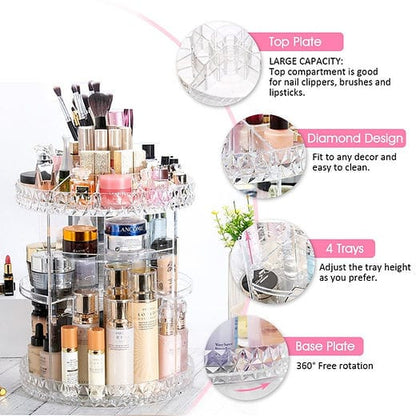 360° Rotating Makeup Organizer – Stylish & Space-Saving 🔄